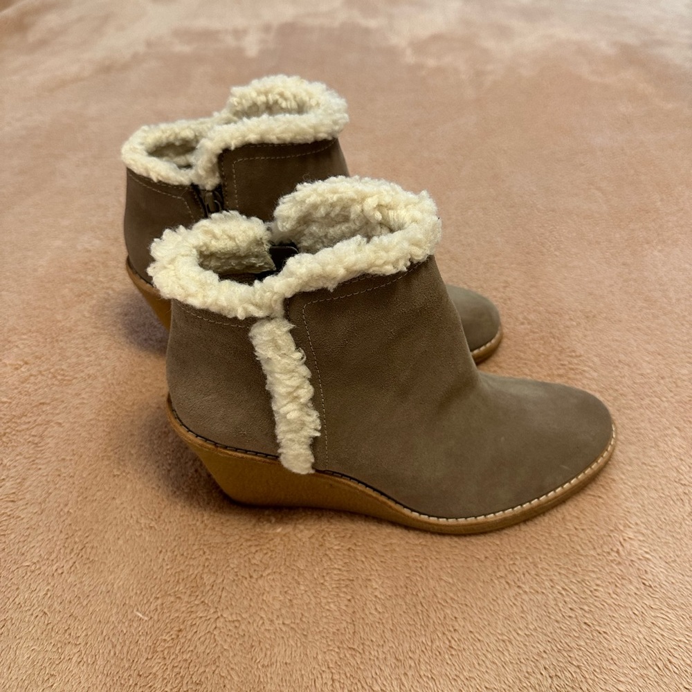 Cole Haan tan suede short wedge boots